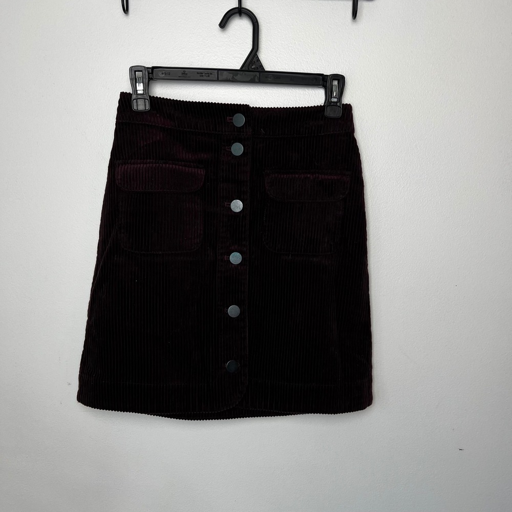 LOFT Outlet Petite‎ Burgundy Corduroy Button Front Mini Skirt Size 00P